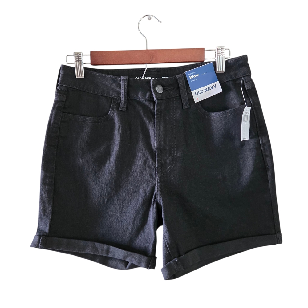NWT Old Navy Women's High Rise Cuffed Shorts Wow Syle Black Denim Size 6